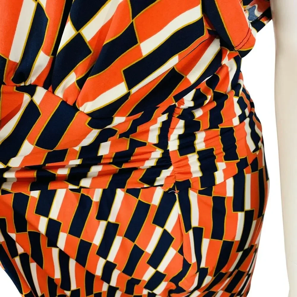 Bisou Bisou Womans Sz 24 Plus Dress Michele Bohbot Ruched Short Sleeve Geometric